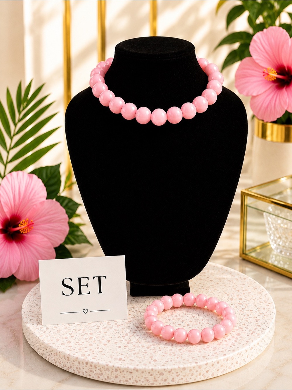 Elegant Pink Beaded Necklace by